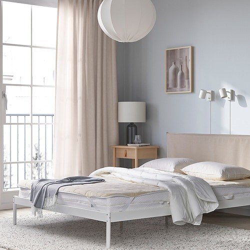 IKEA イケア マットレスプロテクター ベージュ ブルー セミダブル 