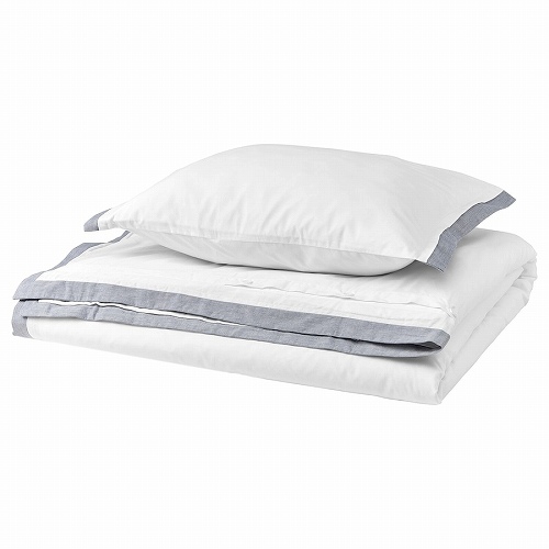IKEA イケア 掛け布団カバー＆枕カバー ホワイト ブルー シングル 150x200cm 50x60cm m40554786 TATELSMYGARE トーテルスミガレ