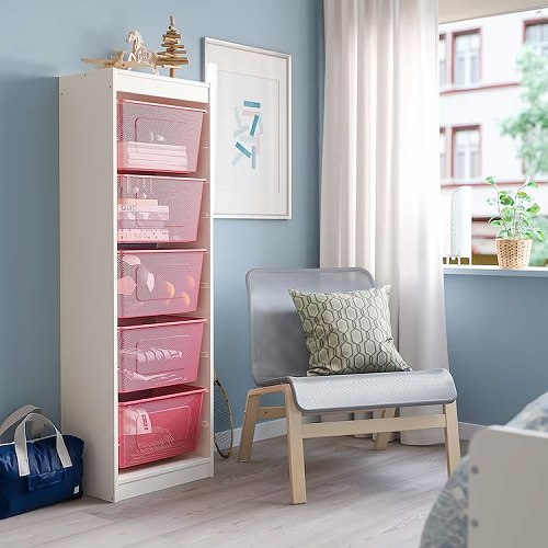 IKEA イケア TROFAST トロファスト 収納コンビネーション ホワイト メッシュボックスMサイズx5個 46x30x145cm v0034_3