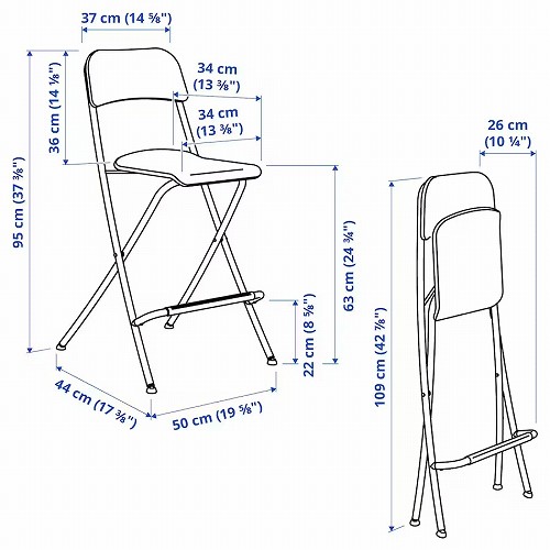 IKEA イケア バースツール 背もたれ付き 折りたたみ式 ホワイト