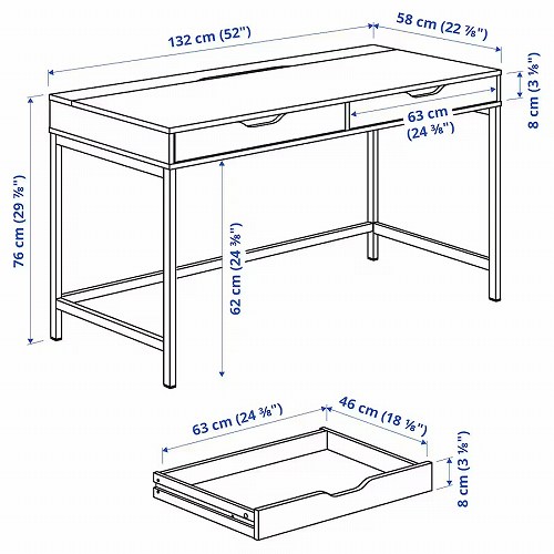 IKEA イケア デスク ホワイトステイン オーク調 132x58cm big40473530 ALEX アレクス_5