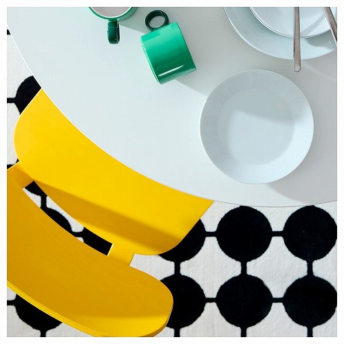 IKEA イケア ラグ パイル短 ホワイト ブラック 水玉模様 133x195cm