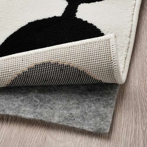 IKEA イケア ラグ パイル短 ホワイト ブラック 水玉模様 133x195cm