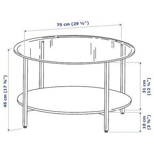 IKEA イケア コーヒーテーブル 75cm ガラス ブラックブラウン 黒 茶