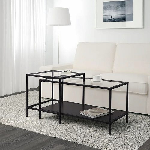 IKEA ヴィットショーテーブル VITTSJÖ ヴィットショー コーヒーテーブル, ブラックブラウン, ガラス