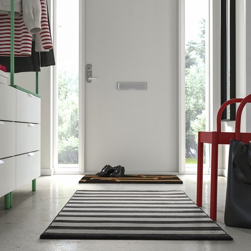 IKEA イケア ラグ パイル短 ブラック/ホワイト/ストライプ 80×150cm