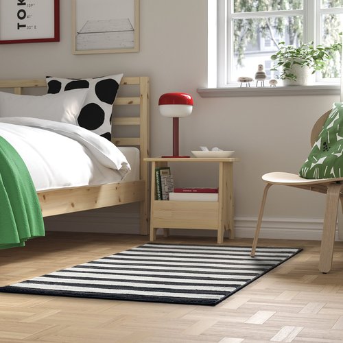 IKEA イケア ラグ パイル短 ブラック/ホワイト/ストライプ 80×150cm