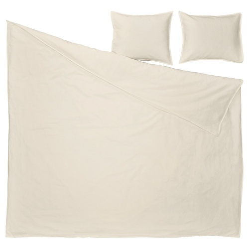 IKEA イケア 掛け布団カバー＆枕カバー2枚 ベージュ ダブル 200x200cm 50x60cm m60611385 RUNDHAGTORN ルンドハーグトルン_4