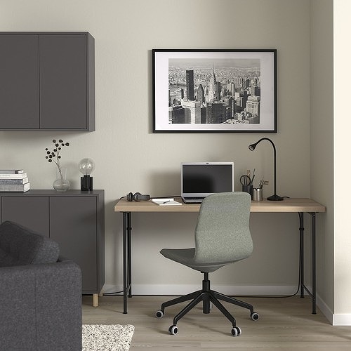 IKEA イケア デスク ホワイトステインオーク調/ブラック 140×60cm 