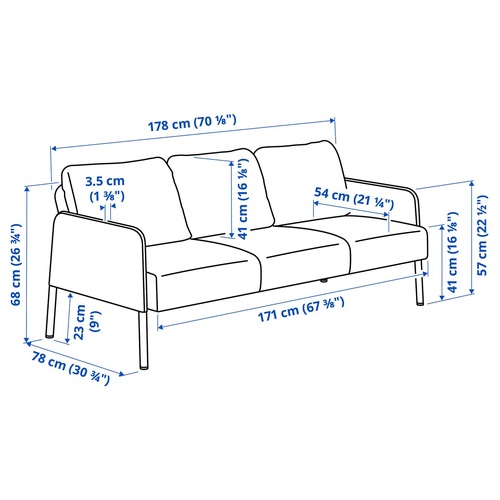 IKEA イケア 3人掛けソファ クニーサ ミディアムブルー big30595933 GLOSTAD グロスタード_6