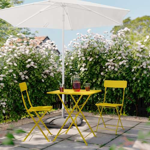 IKEA イケア テーブル＆折りたたみチェア2脚 屋外用 ブライトイエロー/ブライトイエロー 65×65cm big49573035 SUNDSO スンドソー_2