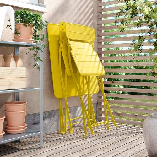 IKEA イケア テーブル＆折りたたみチェア2脚 屋外用 ブライトイエロー