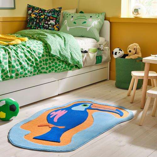 IKEA イケア ラグ パイル短 ブルー オレンジ オオハシ 83x125cm