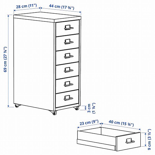 IKEA イケア 引き出しユニット キャスター付き ブラック 黒 28x69cm