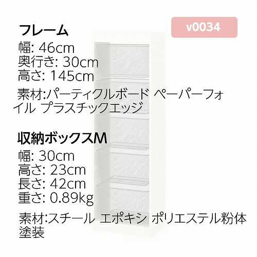IKEA イケア TROFAST トロファスト 収納コンビネーション ホワイト メッシュボックスMサイズx5個 46x30x145cm v0034_2