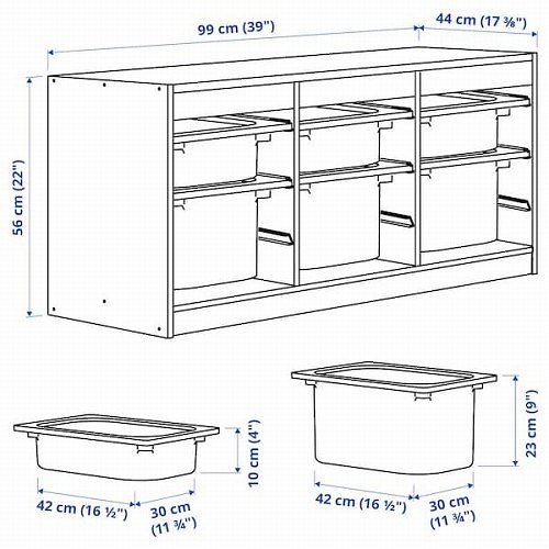 【セット商品】 IKEA イケア 収納コンビネーション ホワイト ボックスSサイズx3個 Mサイズx3個 99x44x56cm v0079 TROFAST トロファスト_1