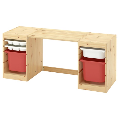 IKEA イケア デスク 収納ボックス/トレイ付き ライトホワイトステインパイン/ホワイト レッド 124x 44x53cm s19613919 TROFAST トロファスト