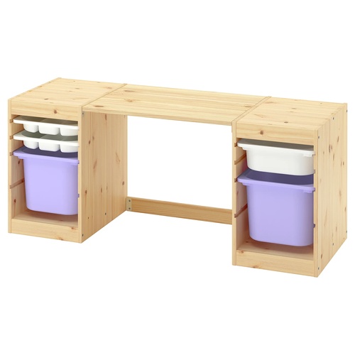 IKEA イケア デスク 収納ボックス/トレイ付き ライトホワイトステインパイン/ホワイト ライラック 124x 44x53cm s29613928 TROFAST トロファスト