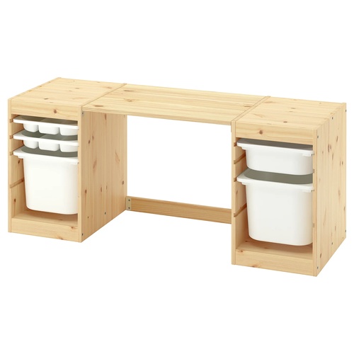 IKEA イケア デスク 収納ボックス/トレイ付き ライトホワイトステインパイン/ホワイト ホワイト 124x 44x53cm s39613904 TROFAST トロファスト
