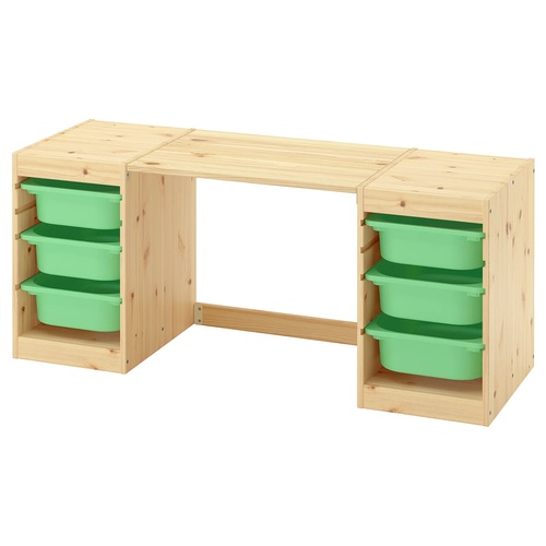IKEA イケア デスク 収納ボックス付き ライトホワイトステインパイン ライトグリーン 124x 44x53cm s69613945 TROFAST トロファスト