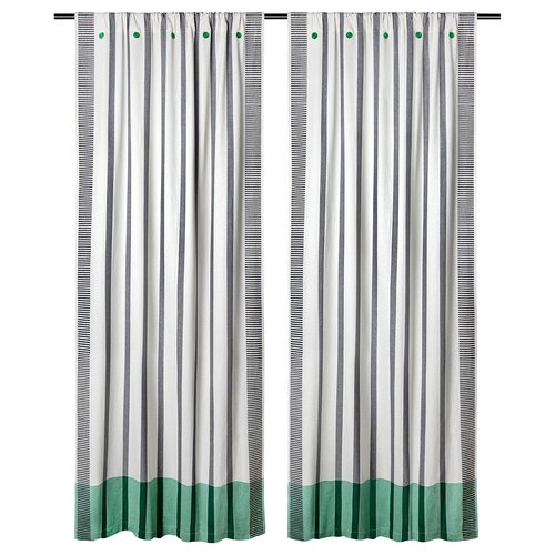 IKEA イケア 遮像・採光カーテン 1組 ブラック/ホワイト/ストライプ グリーン 110x250cm m70619965 MAVINN メーヴィン