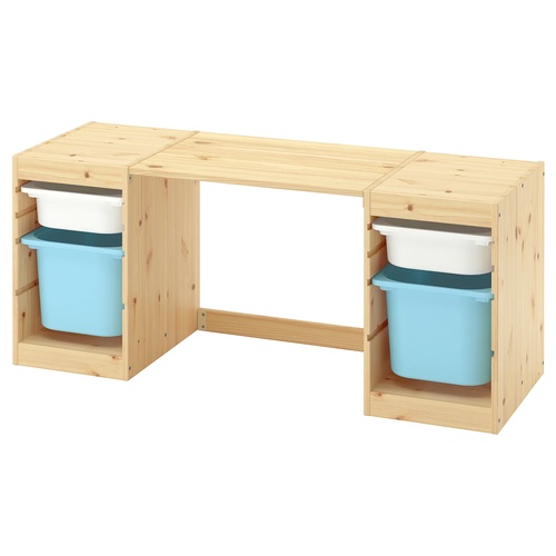 IKEA イケア デスク 収納ボックス付き ライトホワイトステインパイン/ホワイト ライトブルー 124x 44x53cm s79613898 TROFAST トロファスト