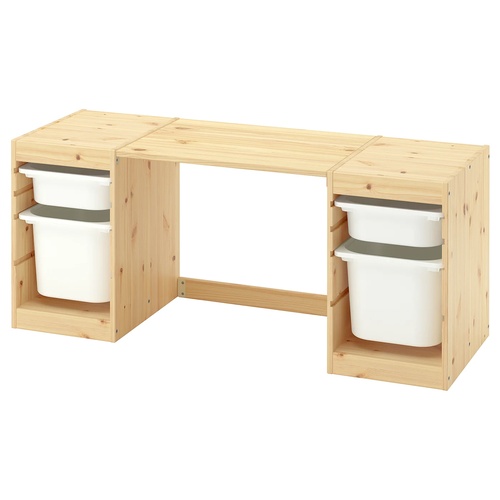 IKEA イケア デスク 収納ボックス付き ライトホワイトステインパイン/ホワイト ホワイト 124x 44x53cm s99613864 TROFAST トロファスト