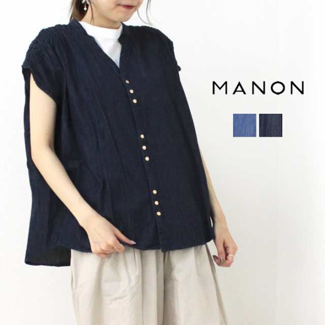 SALE セール/ マノン MANON デニムVネックシャーリングシャツ MNN-SH-258 トップス ノースリーブ ボタン 日本製 レディース /返品・交換