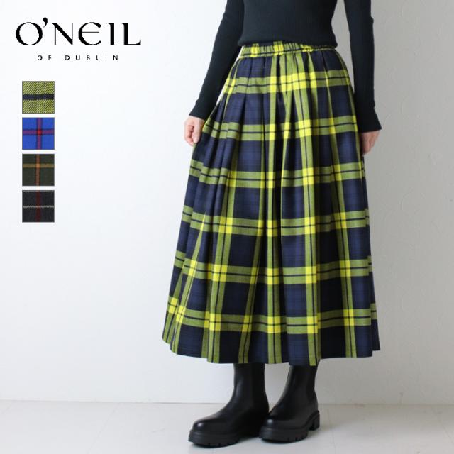 オニール オブ ダブリン O'NEIL OF DUBLIN ロングイージープリーツスカート 83cm丈 N141-83 ウール チェック柄 タック ウエストゴム レディース