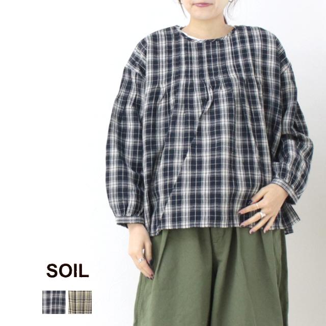 SALE セール/ ソイル SOIL ウールリネンチェッククルーネックピンタックシャツ INSL24712 トップス 長袖 インド製 レディース /返品・交換不可の通販は 16,940円