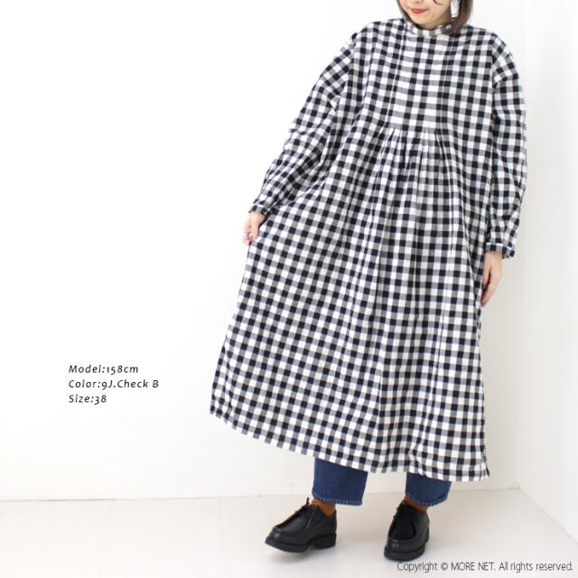 SALE 大売り出し/ 花の冠トリー LAITERIE コットンリネンギンガムチェックワンピース LB23425 日本製 レディース ロング丈  /返品・取り替えっこ不可