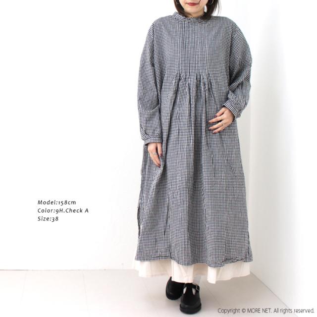 SALE 大売り出し/ 花の冠トリー LAITERIE コットンリネンギンガムチェックワンピース LB23425 日本製 レディース ロング丈  /返品・取り替えっこ不可