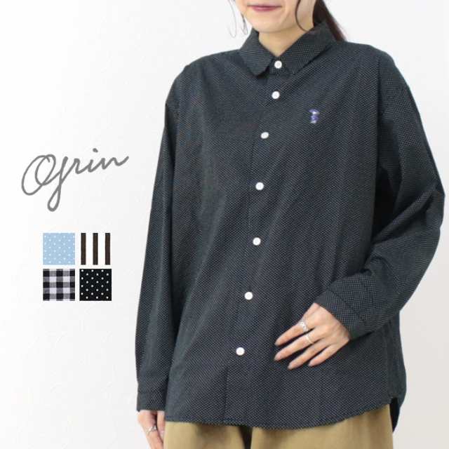 グリン grin ブロード雨の日刺繍ラウンドシャツ 8245T-003 トップス ドット ストライプ ギンガムチェック 長袖 日本製 レディース