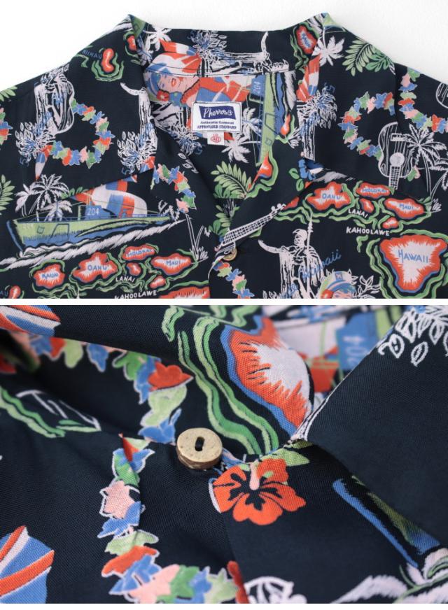 フェローズ PHERROW'S レーヨンハワイアンシャツ 25S-HAWAIIAN NAVY メンズ 日本製 アロハ 半袖