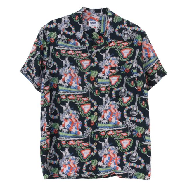 フェローズ PHERROW'S レーヨンハワイアンシャツ 25S-HAWAIIAN NAVY メンズ 日本製 アロハ 半袖