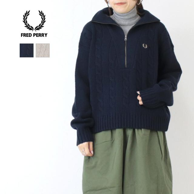 フレッドペリー FRED PERRY ハーフジップケーブルニットジャンパー K1103 セーター 長袖 ワンポイント 刺繍 レディース