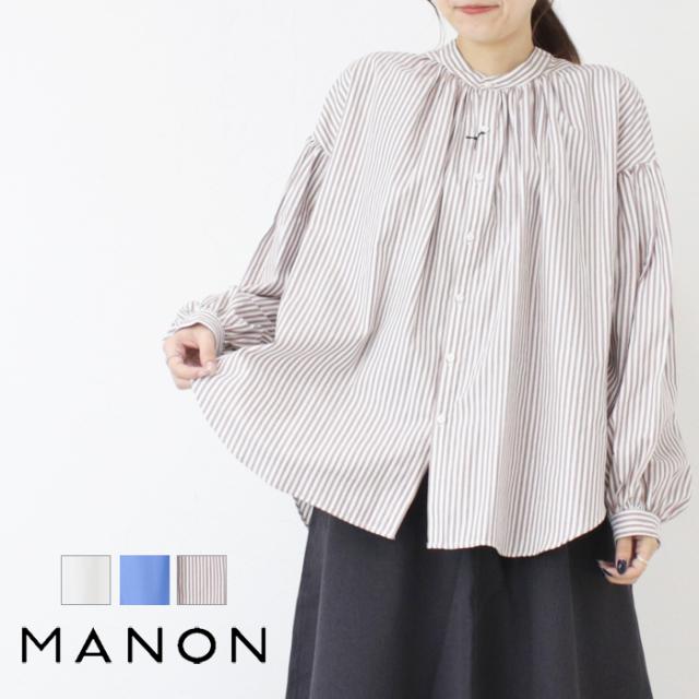 マノン MANON ピンオックスアミカルシャツ/PINOX AMICAL SHT MNN-SH-301 ブラウス 無地 ストライプ ギャザー 長袖 日本製 レディース