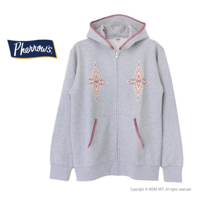 フェローズ PHERROW'S ネイティブ刺繍プリントジップパーカー 25W-PNP1 メンズ 裏毛スウェット