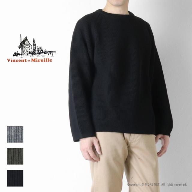 SALE セール/ ヴァンソンエミレイユ Vincent et Mireille リブクルーネックニット VM252WA13030 メンズ 日本製 ウール 肉厚 畦編み セーター 無地 /返品・交換不可