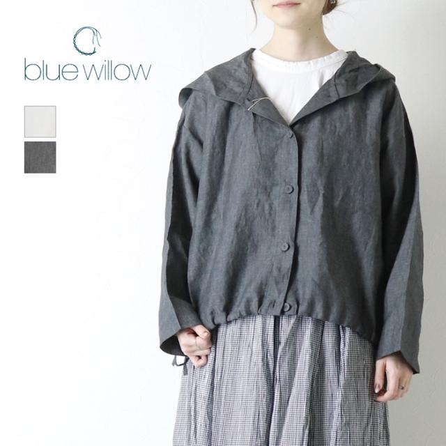 ブルーウィロー blue willow リネン平織りフードブルゾンジャケット 01FUP17201 ライトアウター 羽織 長袖 レディー