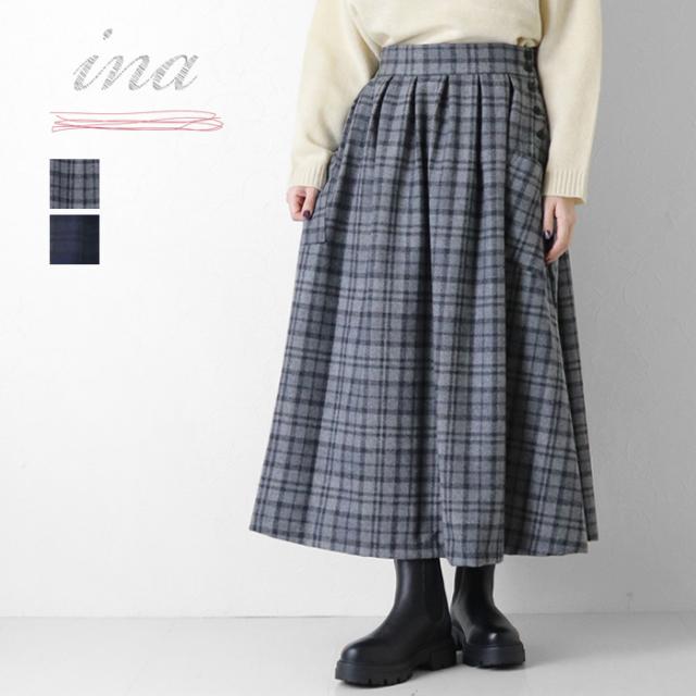 イナ ina 脇ボタンアウトポケットチェックスカート 255103 フレアスカート ロング丈 日本製 レディース