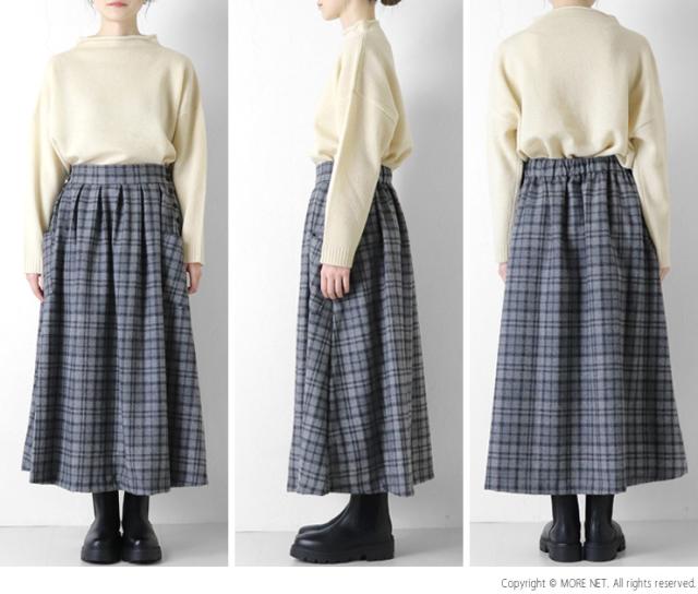 イナ ina 脇ボタンアウトポケットチェックスカート 255103 フレア