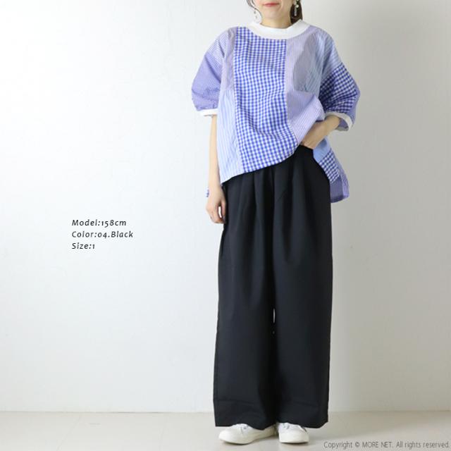 ナル NARU トロンとツイル タックワイドパンツ 661921 テーパード 光沢感 ロング丈 日本製 レディース_3