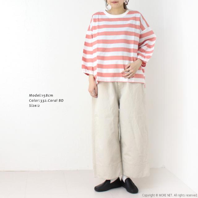 ナチュラルランドリー NATURAL LAUNDRY 先染めクラフトパネルコットンワイドプルオーバー 7261C-019 7分袖 ボーダー 日本製 レディース_3