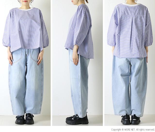 ナチュラルランドリー NATURAL LAUNDRY 先染めクラフトパネルコットンワイドプルオーバー 7261C-019 7分袖 ボーダー 日本製 レディース_5