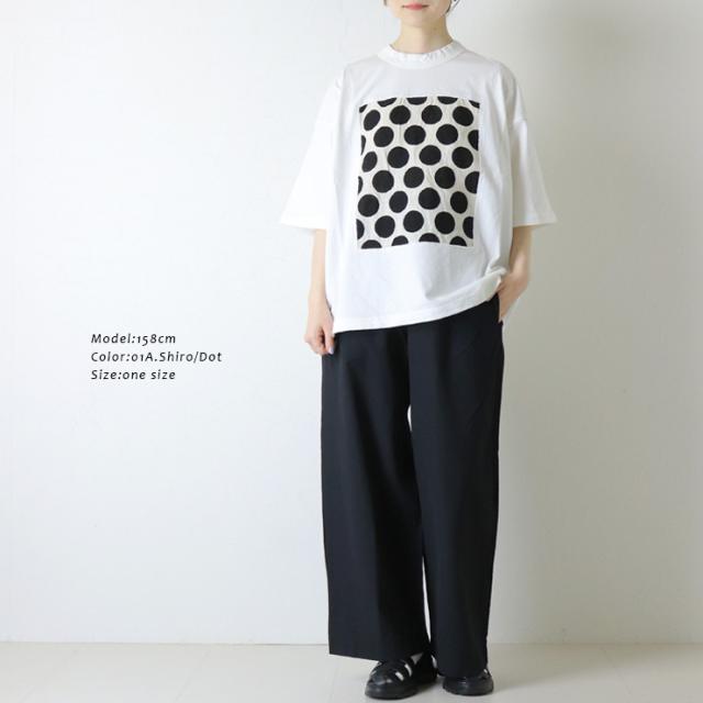 プリット prit 空紡天竺×ムラ糸プリント 5分袖フレームTシャツ P91638 コットン 水玉 ワイド 日本製 レディース_2