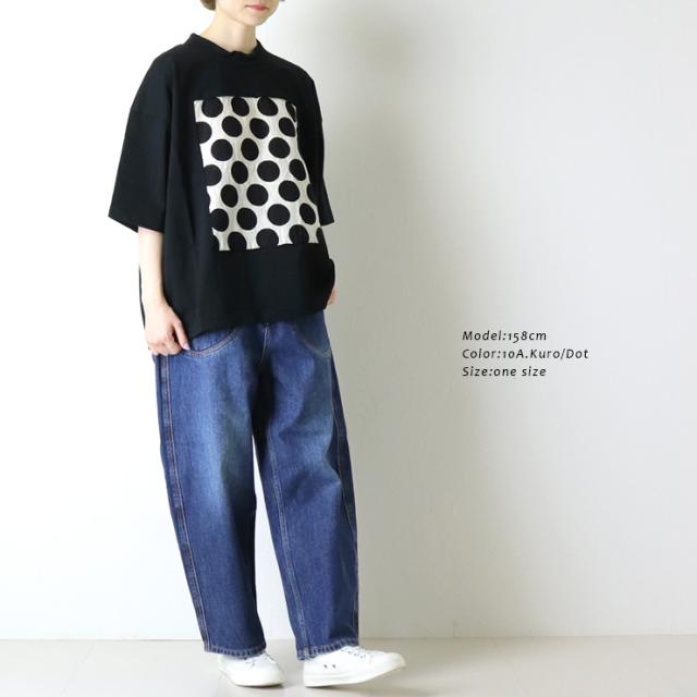 プリット prit 空紡天竺×ムラ糸プリント 5分袖フレームTシャツ P91638 コットン 水玉 ワイド 日本製 レディース_3