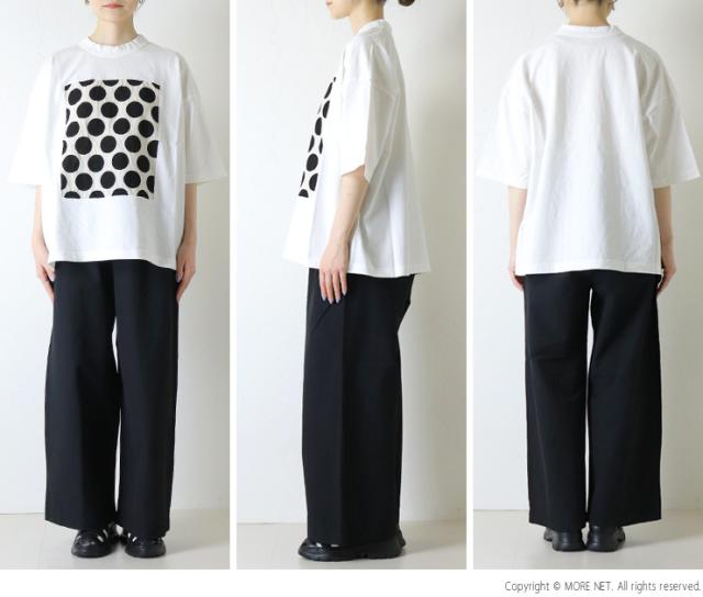 プリット prit 空紡天竺×ムラ糸プリント 5分袖フレームTシャツ P91638 コットン 水玉 ワイド 日本製 レディース_4