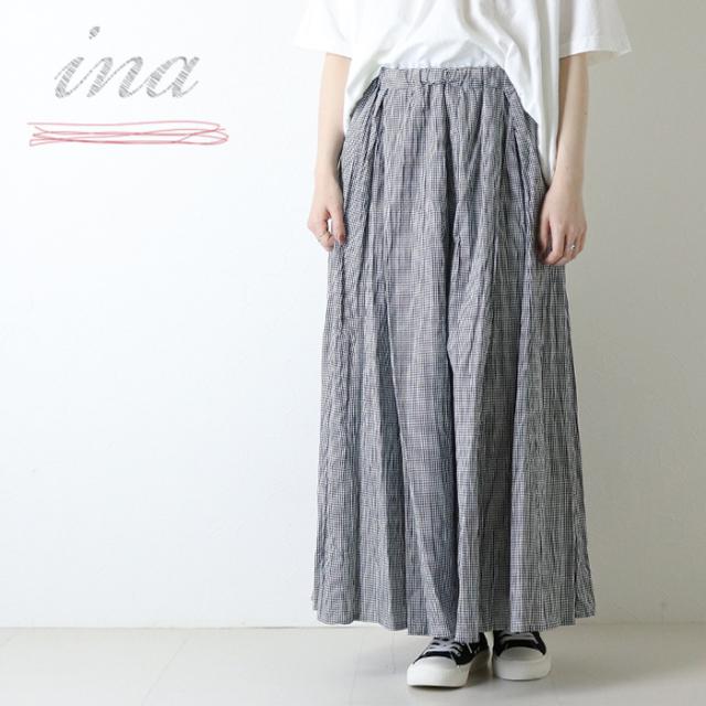 イナ ina ギンガムチェックマチ入りタックスカート 261122 日本製 フレア ポケット ロング丈 レディース