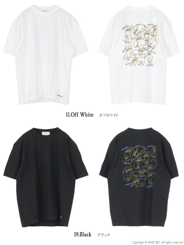 ハーベスティ HARVESTY プリントボックスTシャツ [CAT-3] A52612 半袖 猫 イラスト コラボ バックプリント ロゴ レディース メンズ ユニセックス_1